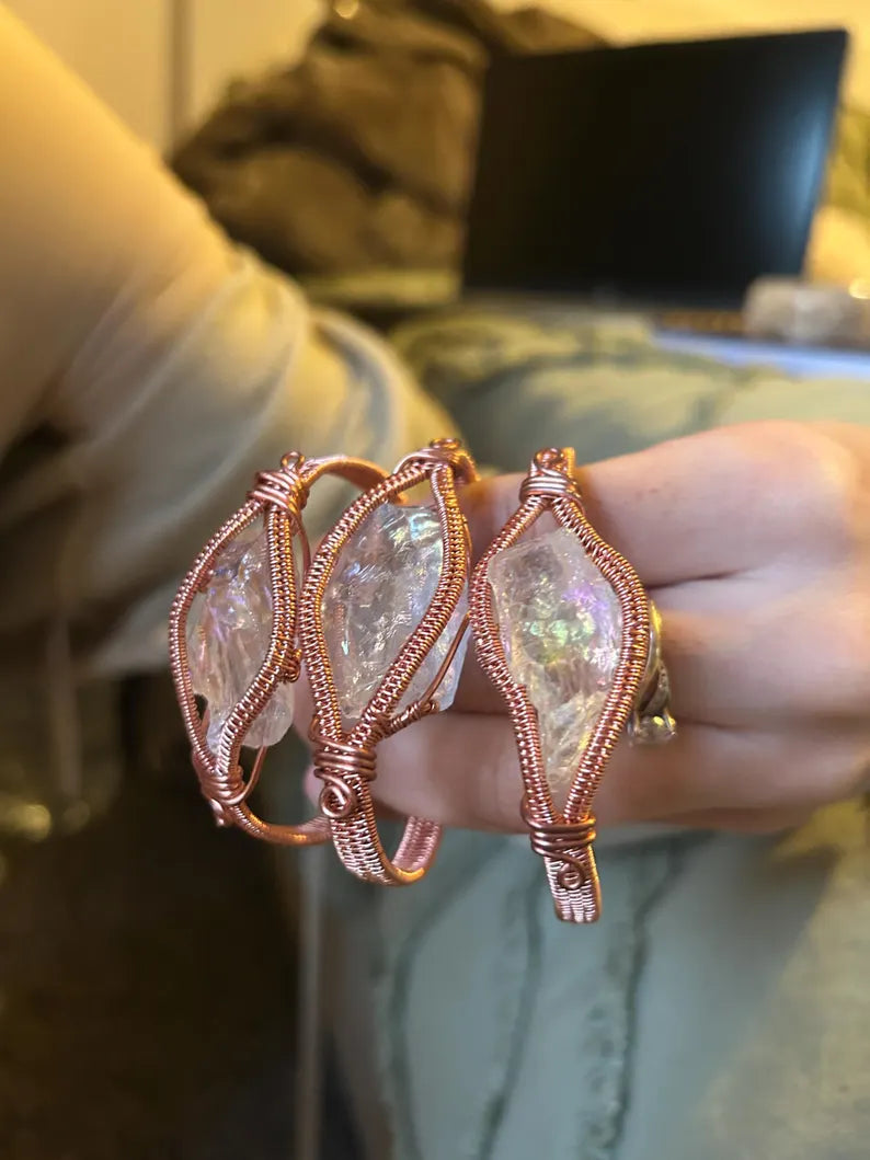 Aura Quartz Copper Wrapped Bracelet
